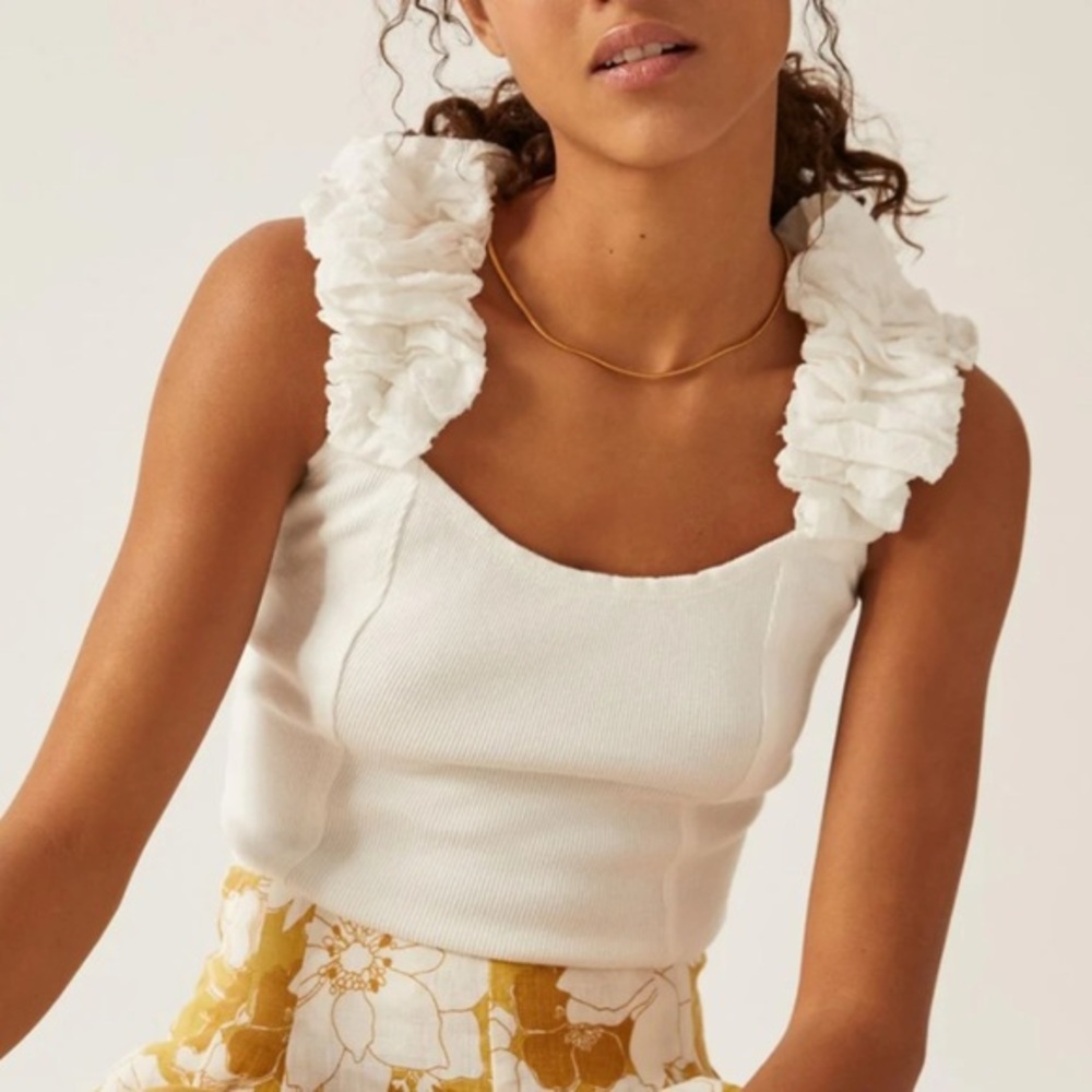 Anthropologie Ribbed Corset Tank Top Shirt Ivory White Size L